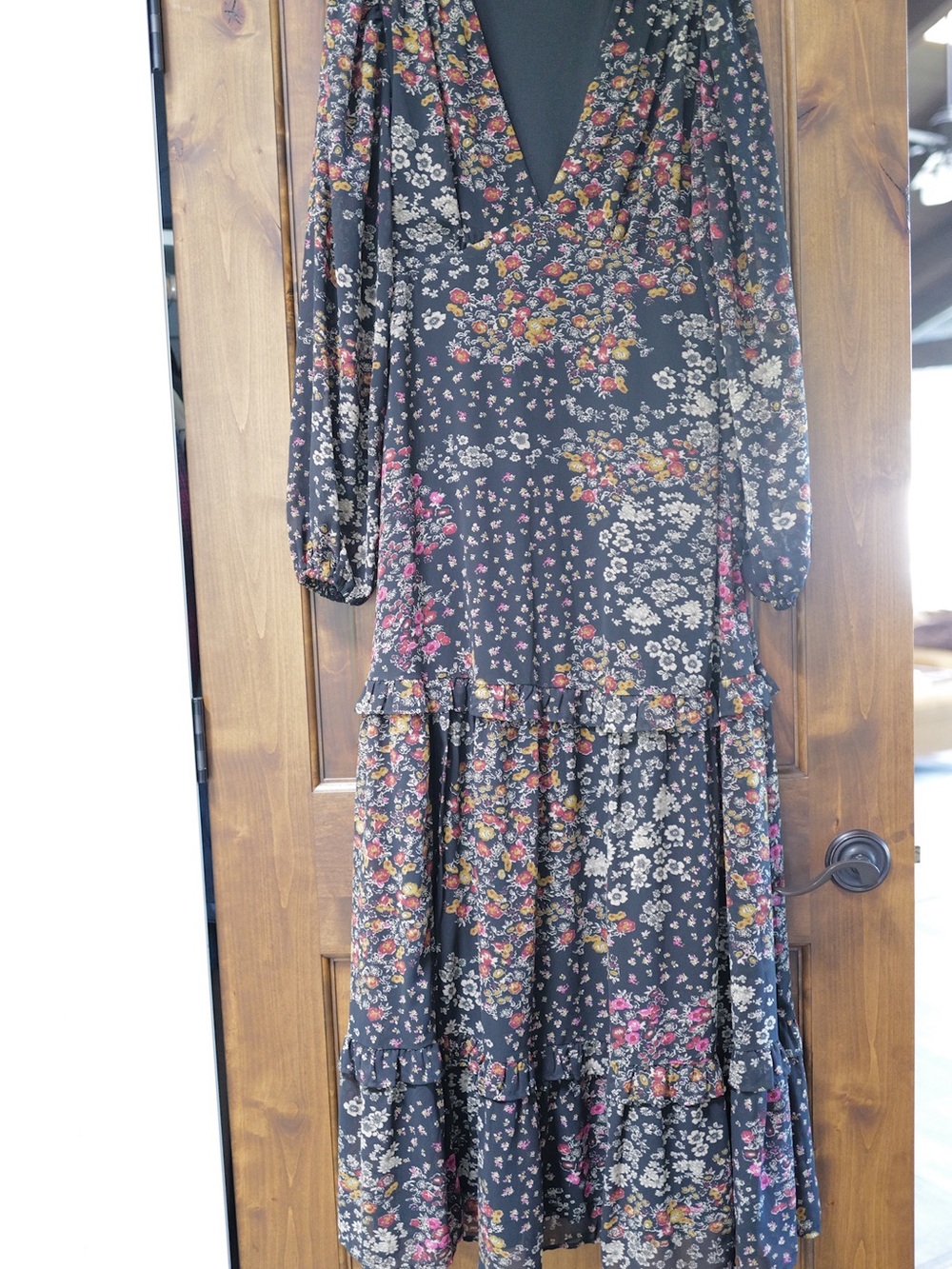 Boheme Black Floral V-Neck Tiered Maxi Dress